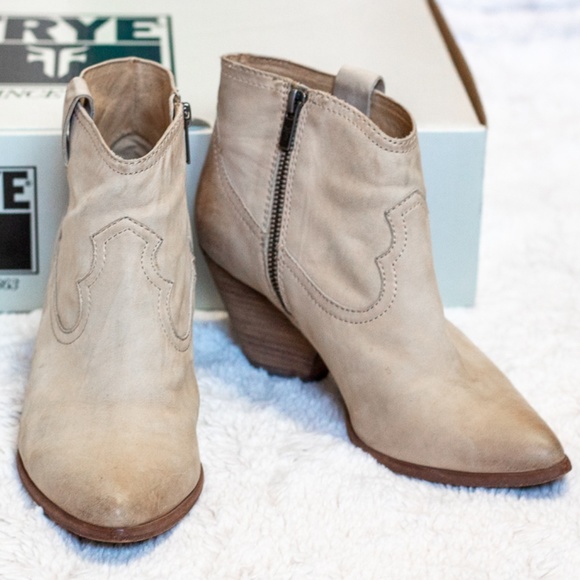 Frye Shoes - Fyre Reina Leather Stone Buff Nubuck Ankle Booties